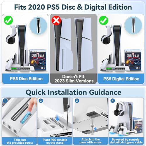 PS5 Stand with Cooling, Charging, 12 Slots & Holder