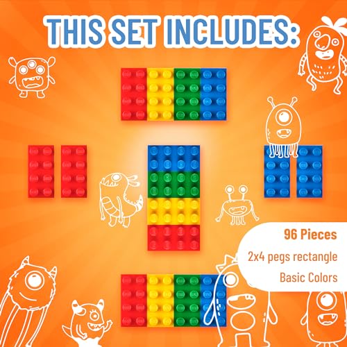 Strictly Briks Toy Building Block - 2x4 Blue, Green, Red, and Yellow Classic Bricks Building Brick Creative Play Set for Kid,Baby, 96 Pc