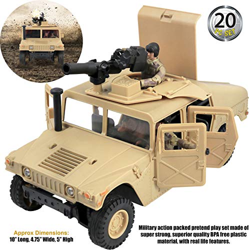 Click N' Play Military 20 Piece Play Set with Humvee Vehicle, Includes 2 Soldier Action Figures, Missile Launchers, Rifles, and More, Army Playset for Boys 6+