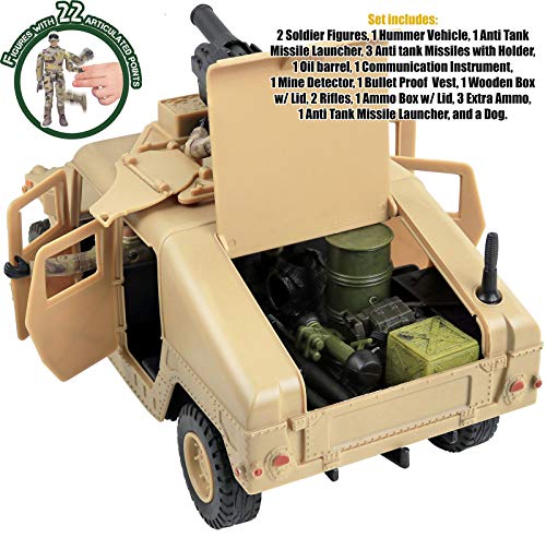 Click N' Play Military 20 Piece Play Set with Humvee Vehicle, Includes 2 Soldier Action Figures, Missile Launchers, Rifles, and More, Army Playset for Boys 6+