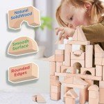 iPlay, iLearn Toddler Wooden Building Block Toys, 72 PCS Kids Natural Wood Stacking Blocks Set Standard Unit, Preschool Kindergarten Montessori Toy, Birthday Gift for Age 2 3 4 5 6 Year Old Boy Girl