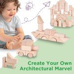 iPlay, iLearn Toddler Wooden Building Block Toys, 72 PCS Kids Natural Wood Stacking Blocks Set Standard Unit, Preschool Kindergarten Montessori Toy, Birthday Gift for Age 2 3 4 5 6 Year Old Boy Girl