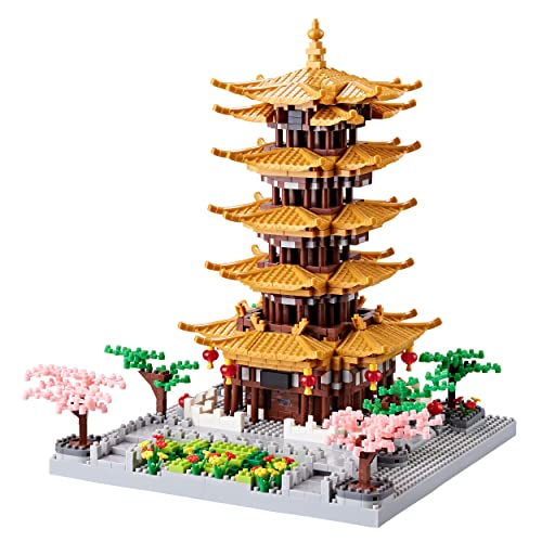 RuiChuangKeJi Micro Building Blocks for Adults - Yellow Crane Tower with Sakura Tree Cherry Plants, a Chinese Ancient Famous Architecture and Collection DIY Toys Gift Set for Kids (2200 pcs )