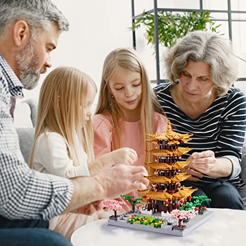RuiChuangKeJi Micro Building Blocks for Adults - Yellow Crane Tower with Sakura Tree Cherry Plants, a Chinese Ancient Famous Architecture and Collection DIY Toys Gift Set for Kids (2200 pcs )