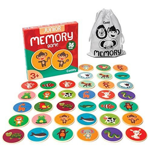 Wooden Toddler Memory Matching Game - 36 Animal Cards