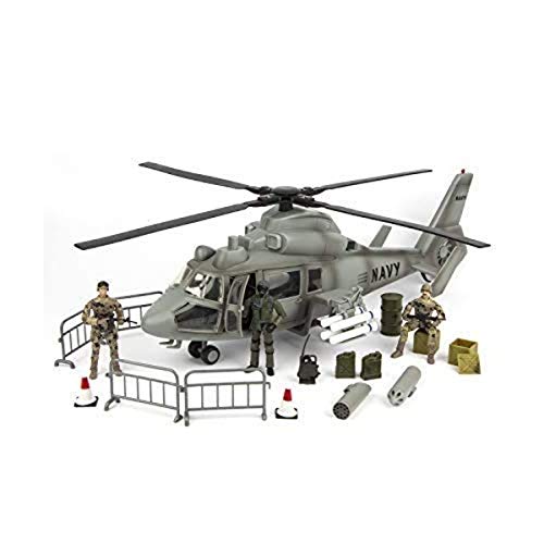 Click N' Play Military Aerial Rocket Helicopter 24 Piece Playset with Accessories - Great Army Toys Action Figures for Kids and Boys Ages 4-7 8 - 12 | Model Vehicle Helicopter Silver