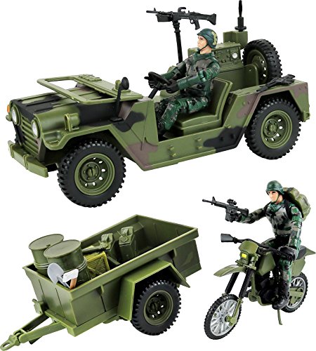 Green Military Transport Set with Accessories - 16 Pieces