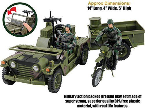Green Military Transport Set with Accessories - 16 Pieces