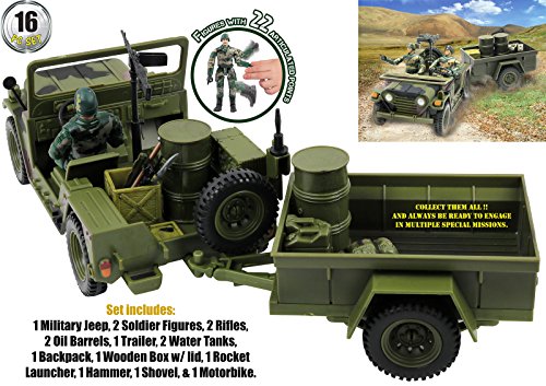 Green Military Transport Set with Accessories - 16 Pieces