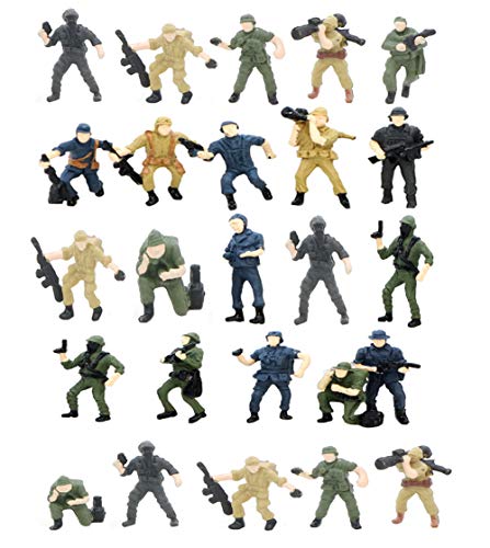 Hiawbon 25 pcs 1:87 Scale Miniature People Figurines Set Mini Soldier Models Military Base Battlefield People Figures for Miniature Scenes