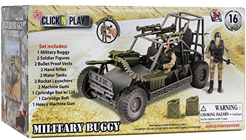 Click N' Play Military Desert Patrol Vehicle (DPV) Buggy, 16 Piece Action Figure Play Set with Accessories Including Army Gear & Military Buggy, Playset for Boys 3+ , White