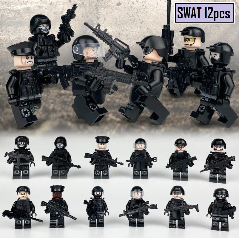 NA Toysvill Military Police Building Block Set for Kids - SWAT Minifigures (12 pcs) with Weapons and Accessories Gift