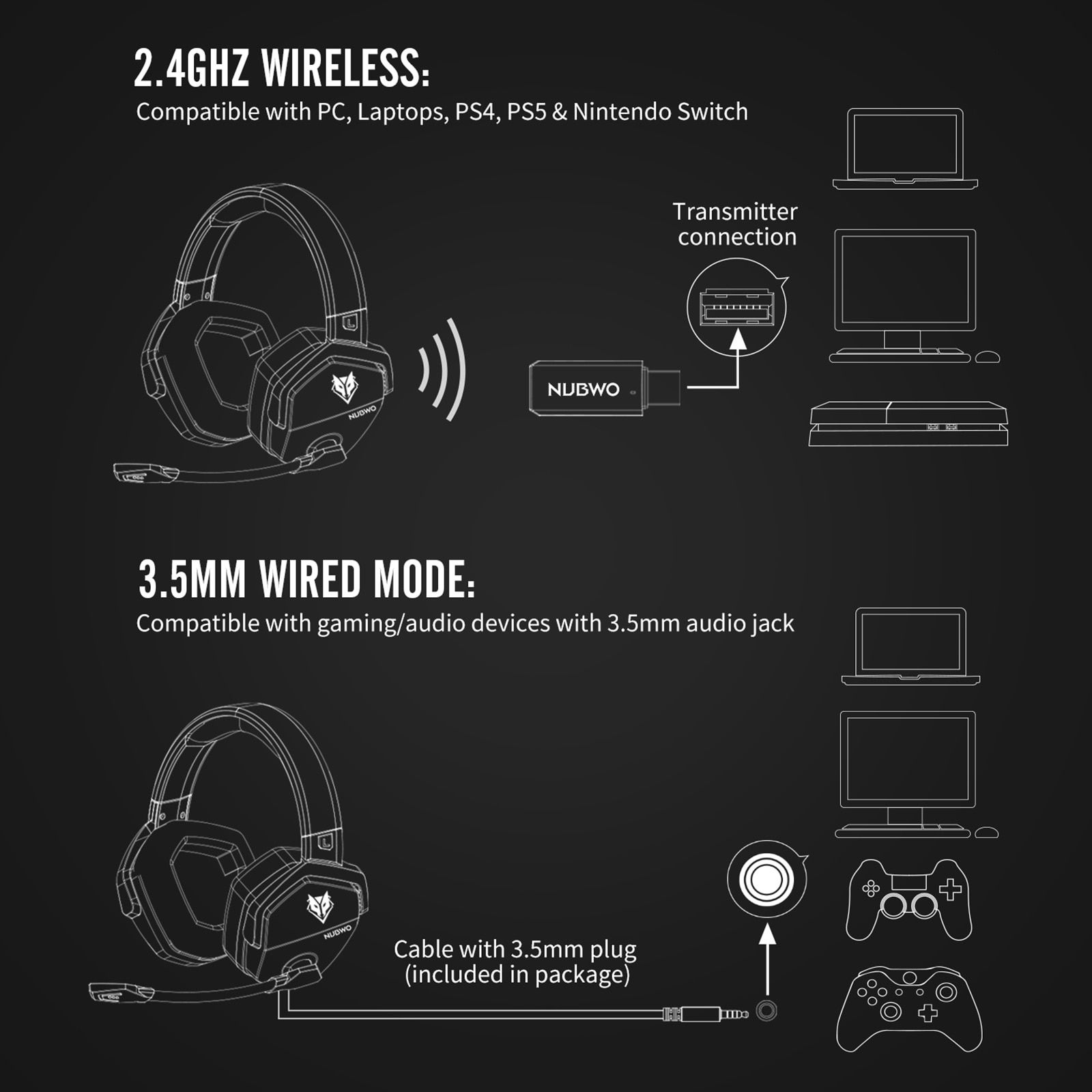 Wireless Gaming Headset with Noise Reduction Mic
