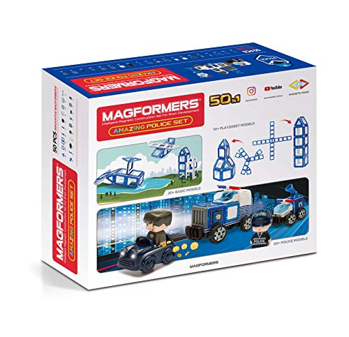 Magformers Police Set: 50Pcs, Wheels, Blue/Red