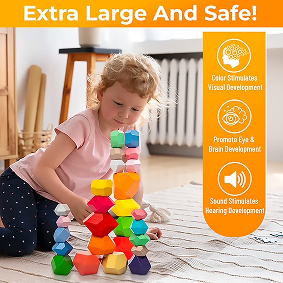 Wooden Stacking Rocks: Educational Balancing Toys
