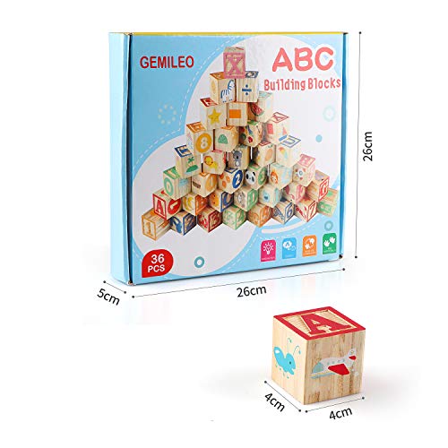 36 PCS Wooden ABC Toy Building Blocks for Kids
