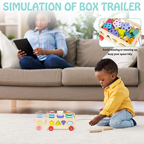 Wooden Shape Sorter Truck with Geometric Blocks