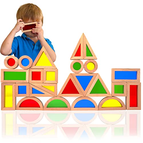 DomiDoni Wood Building Blocks Set - Montessori Toys Wooden Stacking Blocks for Toddlers Baby Boys and Girls - Preschool Shape Sorting and Stacking Wooden Toys Gifts for Kids