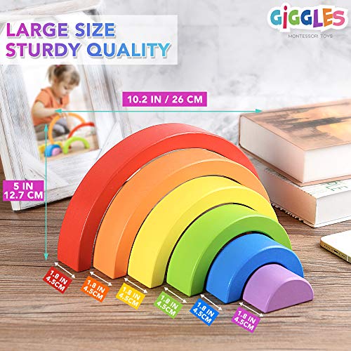 6-Block Wooden Rainbow Toy Set with Figures