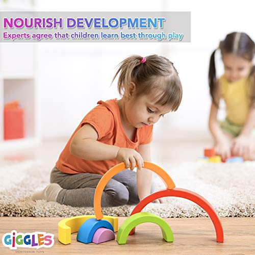 6-Block Wooden Rainbow Toy Set with Figures