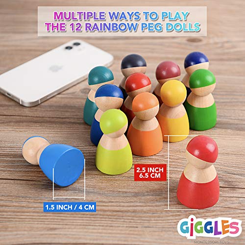 6-Block Wooden Rainbow Toy Set with Figures
