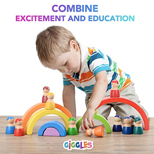6-Block Wooden Rainbow Toy Set with Figures
