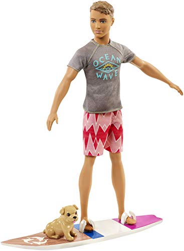 Ken Doll with Puppy and Surfboard