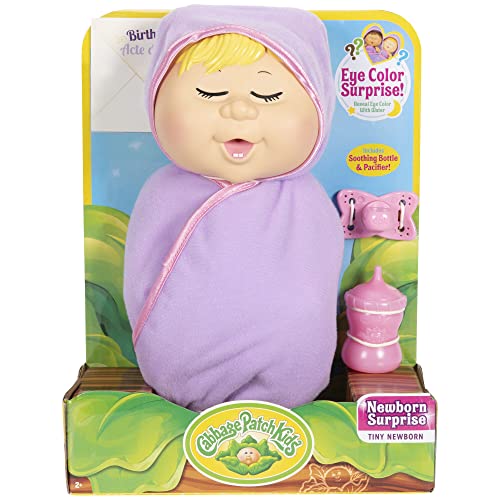 Cabbage Patch Kids Surprise Tiny Newborn Doll - Eye Color Reveal - Blonde Hair – Mini Birth Certificate - Toys for Kids, Toddlers, and Preschoolers
