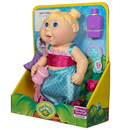 Cabbage Patch Kids Drink N Wet Newborn - Splash N Reveal Mermaid - 11inch Newborn Classic CPK Dolls - Sculpted Blonde Hair Magically Turns Pink – 2 Fashions – Grow Your Cabbage Patch