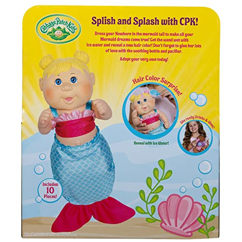 Cabbage Patch Kids Drink N Wet Newborn - Splash N Reveal Mermaid - 11inch Newborn Classic CPK Dolls - Sculpted Blonde Hair Magically Turns Pink – 2 Fashions – Grow Your Cabbage Patch