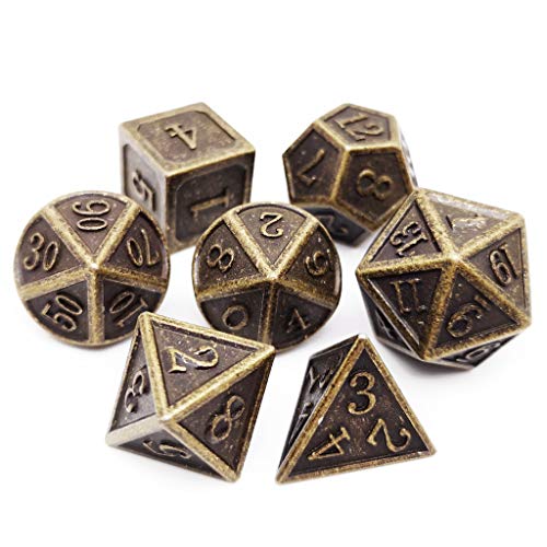 Haxtec Metal Dice Set for D&D Games - Antique Bronze