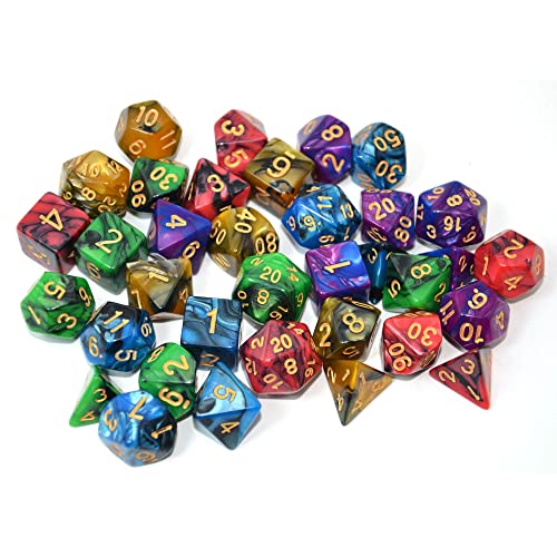 5 Sets of 7-Color Polyhedral Dice with Pouches