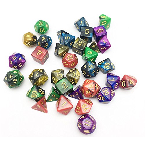 5 Sets of 7-Color Polyhedral Dice with Pouches