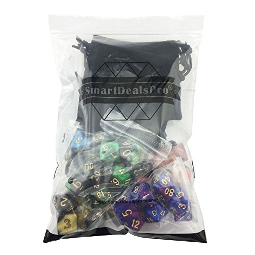 5 Sets of 7-Color Polyhedral Dice with Pouches