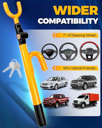 Tevlaphee Steering Wheel Lock Anti-Theft Device Security Car Lock Anti Theft Car Device Visible Car Steering Wheel Lock Antitheft Locking Devices Adjustable Car Wheel Lock for Cars with 3 Keys