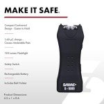 SABRE Stun Gun with Flashlight and Belt Holster, Emits 1.60 Powerful Pain Inducing Microcoulombs (µC) Charge, 120 Lumen LED Flashlight, Rubberized Grip, Compact Design, Rechargeable