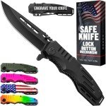 Safety Lock Pocket Knife - Spring Assisted 3.4-inch Sharp Blade - Folding Tactical Black Knife with Aluminum Handle - Ideal Knives Set for EDC Camping Hunting Survival - Birthday Gift for Men & Women 6681