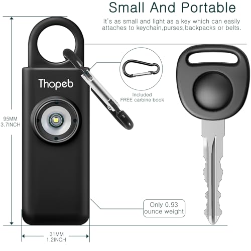 Thopeb® The Original Personal Safety Alarm for Women - Self Defense Keychain - Personal Alarm for Women - 130dB Siren LED Strobe Light and Key Chain in 7 Pop Colors