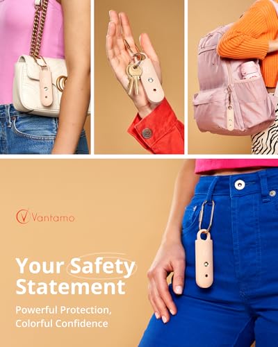 Vantamo Personal Alarm for Women - Extra Loud Double Speakers, First with Low Battery Notice with Strobe Light, Rechargeable - Safety Alarm Keychain