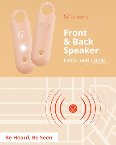 Vantamo Personal Alarm for Women - Extra Loud Double Speakers, First with Low Battery Notice with Strobe Light, Rechargeable - Safety Alarm Keychain