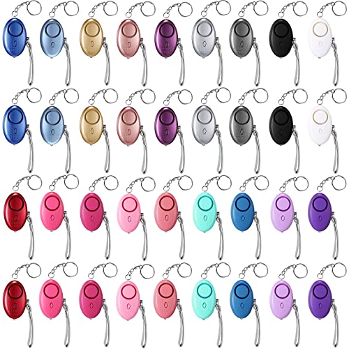 36 Pieces Safe Sound Personal Alarm, Emergency Safety Alarm 130DB Security Alarm Keychain Personal Safety Devices with LED Light Buckle Key Chain for Women Kids Elderly, 18 Colors