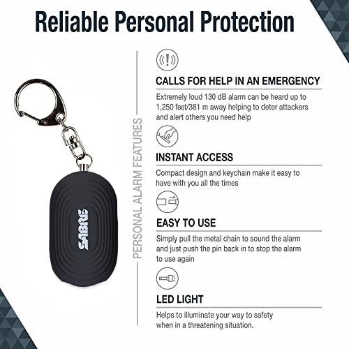 SABRE 2-in-1 Personal Alarm with LED Light, 130dB Personal Safety Siren, Snap Hook for Instant Access, 1,250 Foot (381 Meters) Range, Compact Design for Easy Attachment to Purse, Bag, or Keys