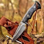 Damascus Steel Hunting Knife with Micarta Handle