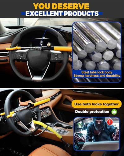 Tevlaphee Steering Wheel Lock Anti-Theft Device Security Car Lock Anti Theft Car Device Visible Car Steering Wheel Lock Antitheft Locking Devices Adjustable Car Wheel Lock for Cars with 3 Keys