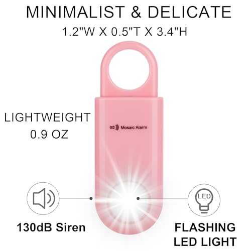 130dB Keychain Siren Strobe Light. Loud Sound Personal Safety Alarm with Carabiner. SOS Emergency Alerts for Women, Girls, School Children, Night Runners, Hiking. Bear Alarm Deterrent.Pink