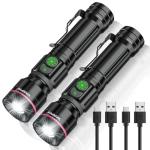 Rechargeable Mini LED Flashlights with Clip - 2 Pack