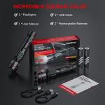 Rechargeable Mini LED Flashlights with Clip - 2 Pack