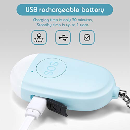 4 Pieces Personal Security Alarm Keychain 130 dB Safety Alarm Self Siren Song Keychain with USB Rechargeable LED Flashlight for Women Kids Children Elders Men