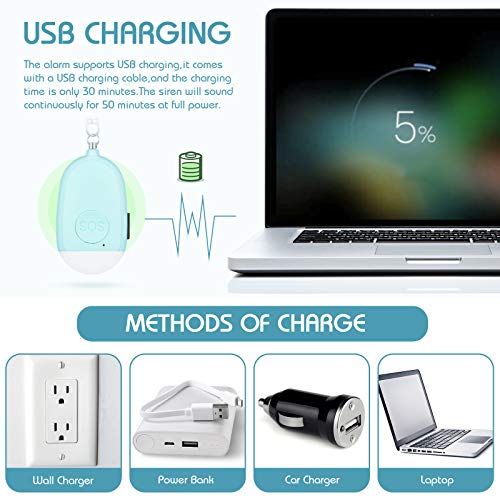 4 Pieces Personal Security Alarm Keychain 130 dB Safety Alarm Self Siren Song Keychain with USB Rechargeable LED Flashlight for Women Kids Children Elders Men