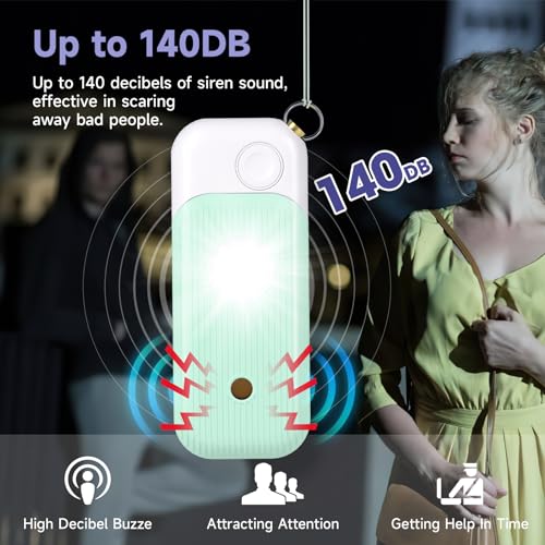 Personal Safety Alarm for Women - 140dB Self Defense Keychains Siren Whistle with Sos LED Strobe Light Personal Emergency Security Safe Devices Key Chain Alarms in 5 Pop Colors (Green)
